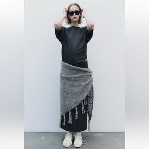 NWT Zara Alpaca Blend Fringe Shawl Gray